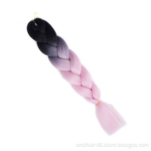 Synthetic hair Braids Ombre Braiding Hair Extension Box Hair Pink Purple Yellow Golden Colors Crochet braids K anekalon
